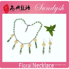 Spring Summer Bloom Floral Gemstone Flower Necklace and Earrings Set